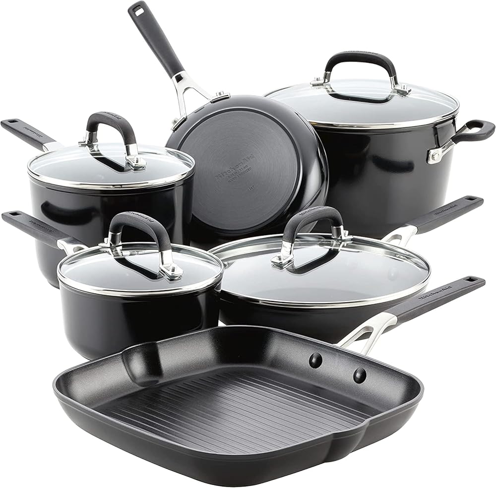 KitchenAid Hard Anodized Nonstick Cookware Pots and Pans Set, 10 Piece, Onyx Black