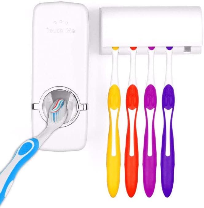 Toothpaste Dispenser with Toothbrush Holder Wall Mounted, for Children & Elderly, Dispenser for Washroom Bathroom - Multi Color - SC-0174