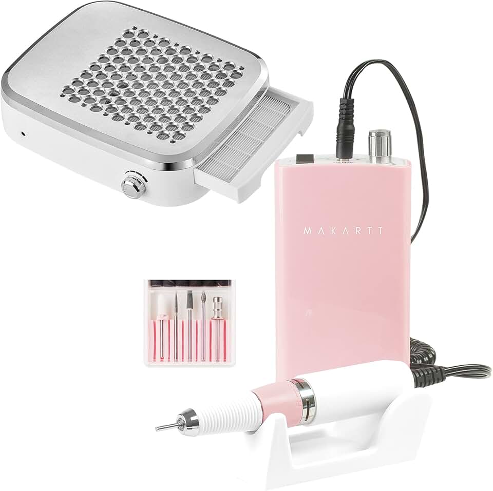 Makartt MALOR 30000RPM Nail Drill Machine with Rechargeable Nail Dust Collector Bundle, Rechargeable Portable Electric File Remove Acrylic Gel, Electric Nail Vacuum Dust Suction Powerful Extractor Fan