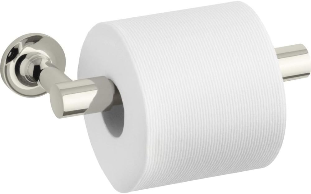 KOHLER 14377-CP Purist Pivoting Toilet Paper Holder Wall Mount, Metal Toilet Paper Holder, Vibrant Polished Nickel