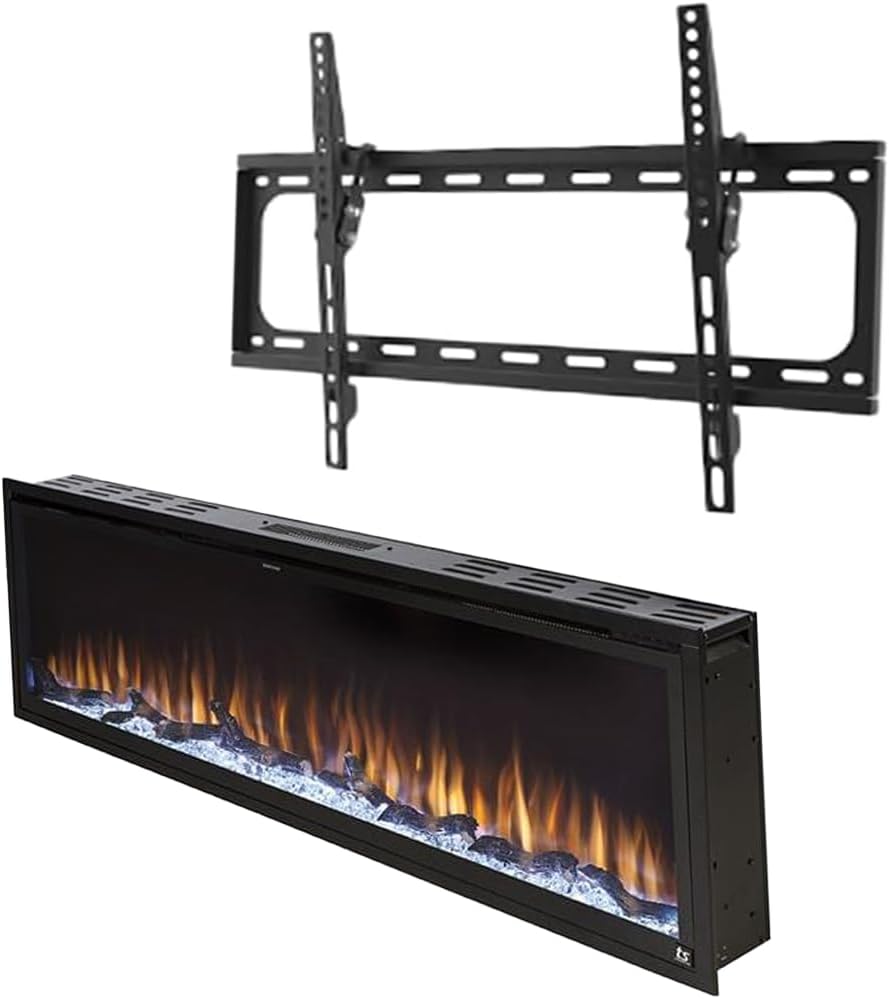 Touchstone Fireplace and TV Mount Bundle - The Sideline Elite 50 Inch Wide Smart Electric Fireplace and Low Profile TV Wall Mount Bracket