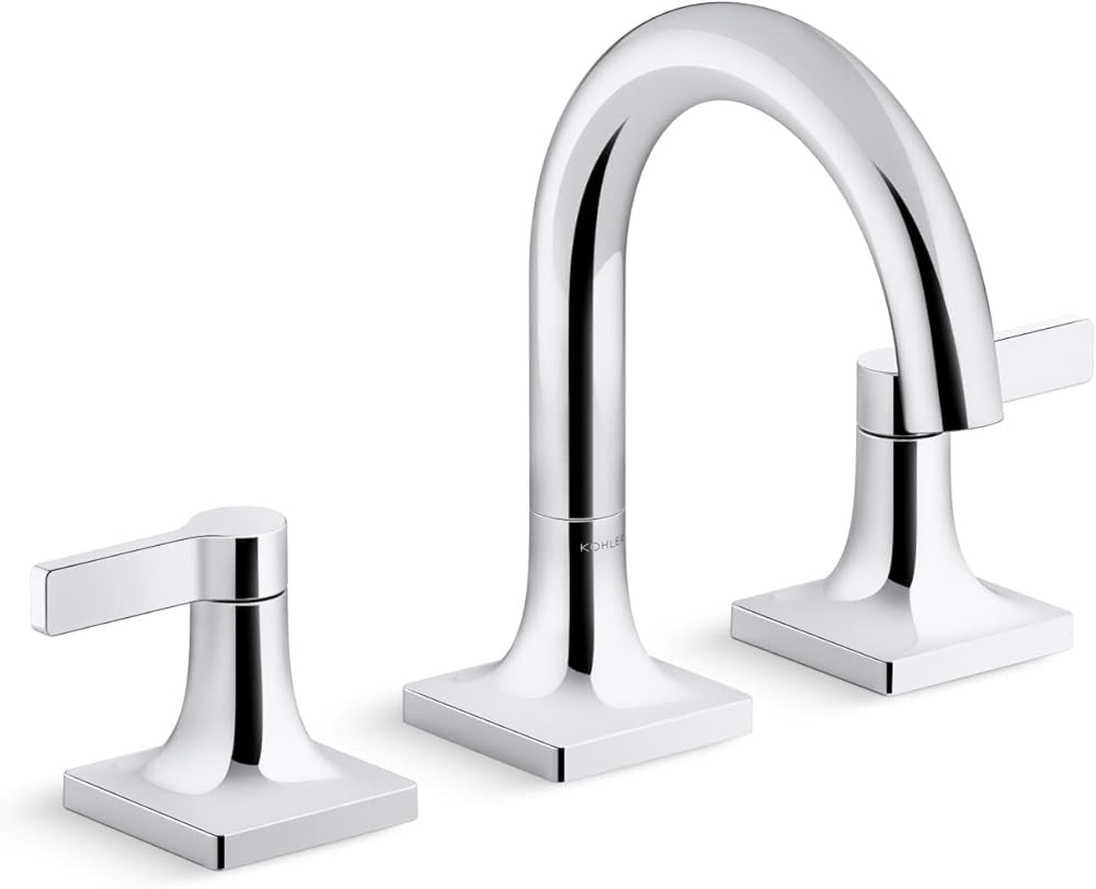 KOHLER 28125-4-CP Venza Widespread Bathroom Sink Faucet, Three-Hole Two Handle Bathroom Faucet, 1.2 GPM, Polished Chrome