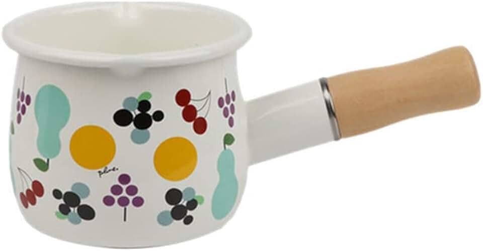 Enameled Milk Pot with Wooden Handle Saucepan Induction Gas Cooker Coffee Utensils Breakfast.(A)
