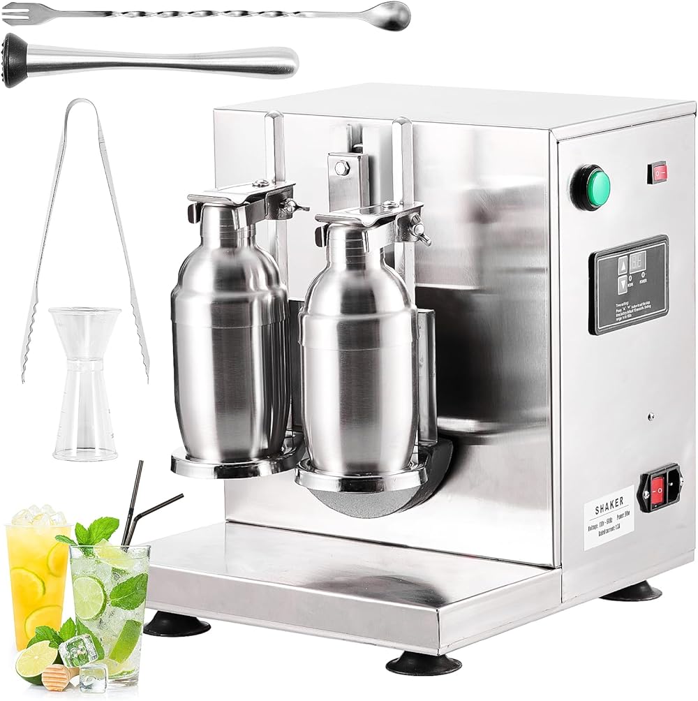 Automatic Milk Tea Shaker Machine, 360° for Bubble Tea Boba Tea, Electric Milk Tea Shaking Machine, Juice Coffee Milk Wine Cocktail Double Cup 750ml Stainless Steel