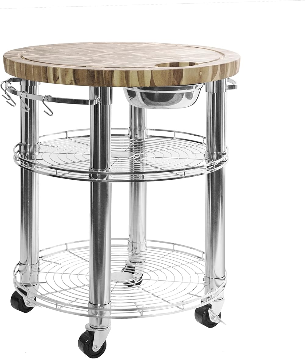 Seville Classics Rolling Solid-Acacia Wood Butcher Block Top Kitchen Island Cart with Storage, 30