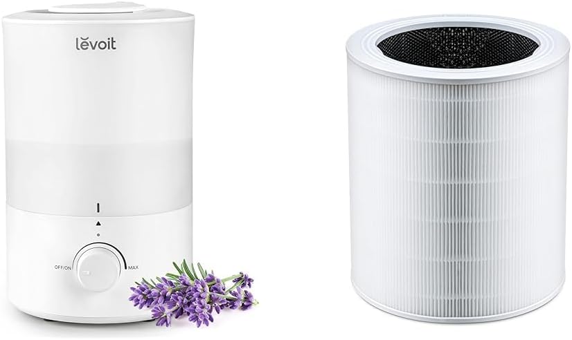 LEVOIT Humidifiers for Bedroom, Quiet (3L Water Tank) Cool Mist Top Fill Essential Oil Diffuser & Core 600S Air Purifier 3-in-1 Replacement Filter, Core 600S-RF, 1Pack, White