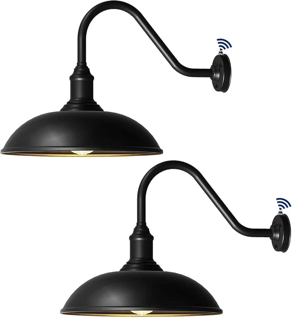 18 Inch Large Outdoor Gooseneck Barn Lights, Dusk to Dawn Extended Arm Classic Waterproof and Rust Resistant Farmhouse Light Fixtures for Porch, Garage Gooseneck Lighting