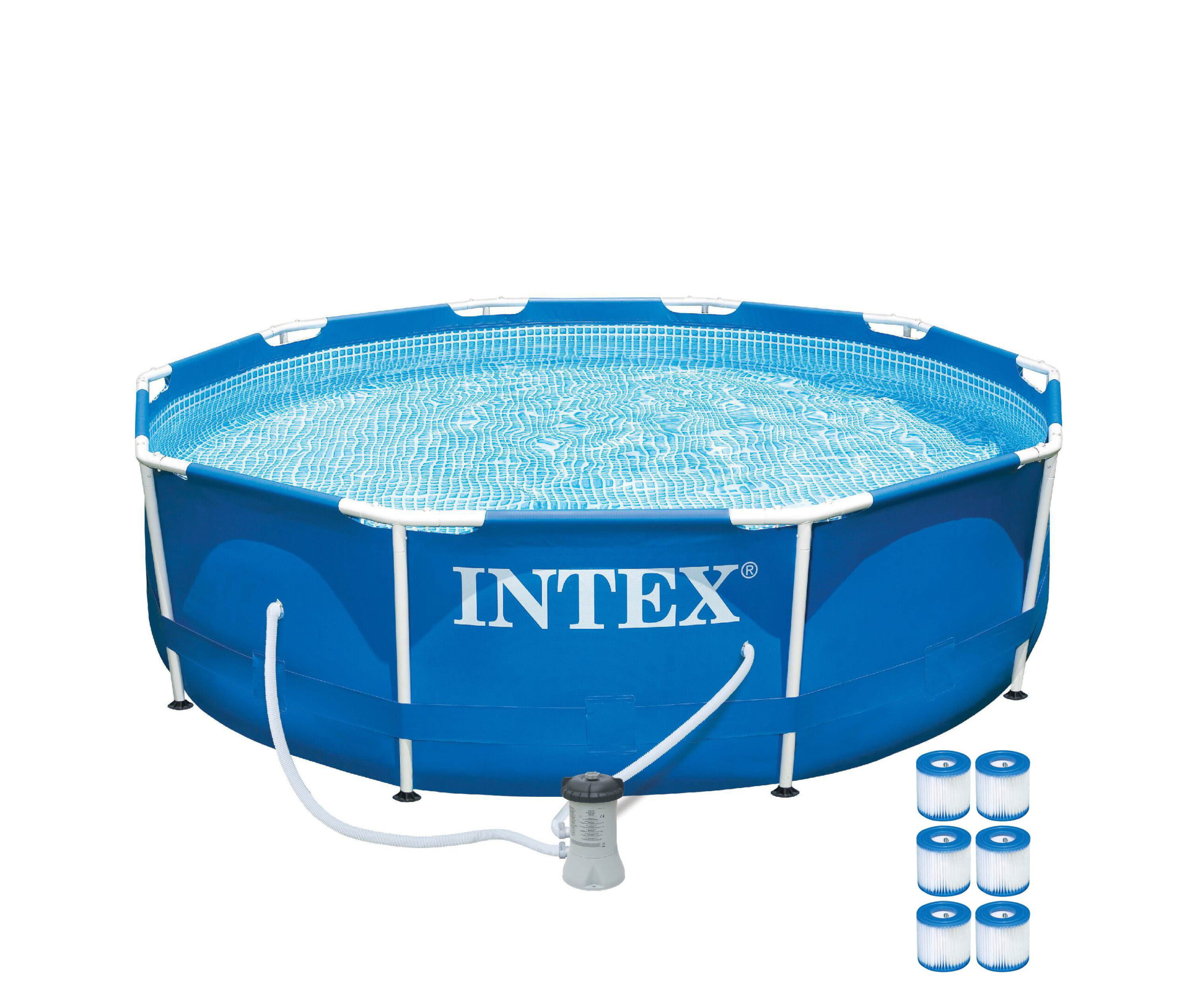 Intex 10ft x 30in Metal Frame Above Ground Pool Set   6 Type H Filter Cartridges