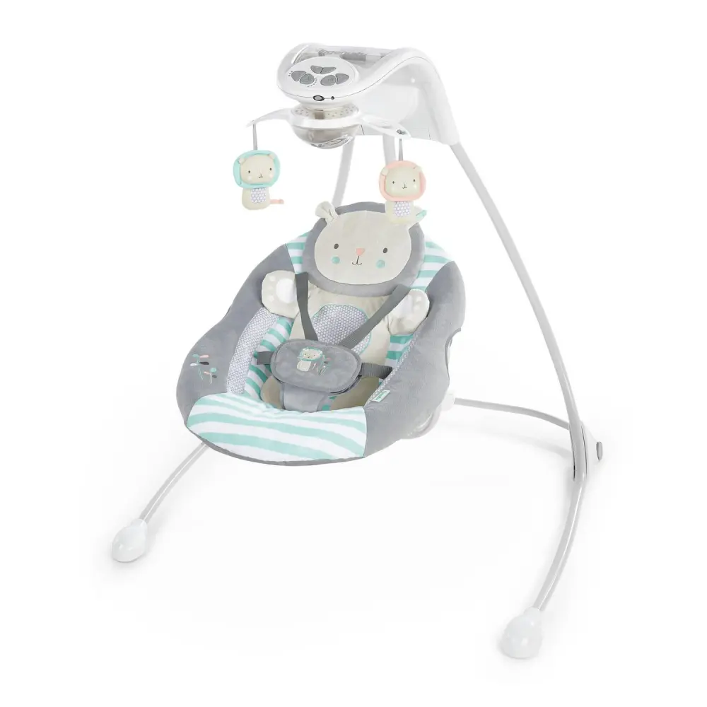 Ingenuity InLighten Foldable Lightweight Baby Swing with Lights, Lion, Gray