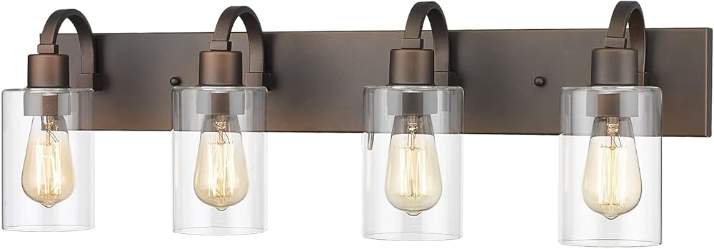 Emliviar 4-Light Bathroom Vanity Light - Farmhouse Bathroom Wall Lighting, Oil Rubbed Bronze Finish with Clear Glass, YCE237B-4W ORB