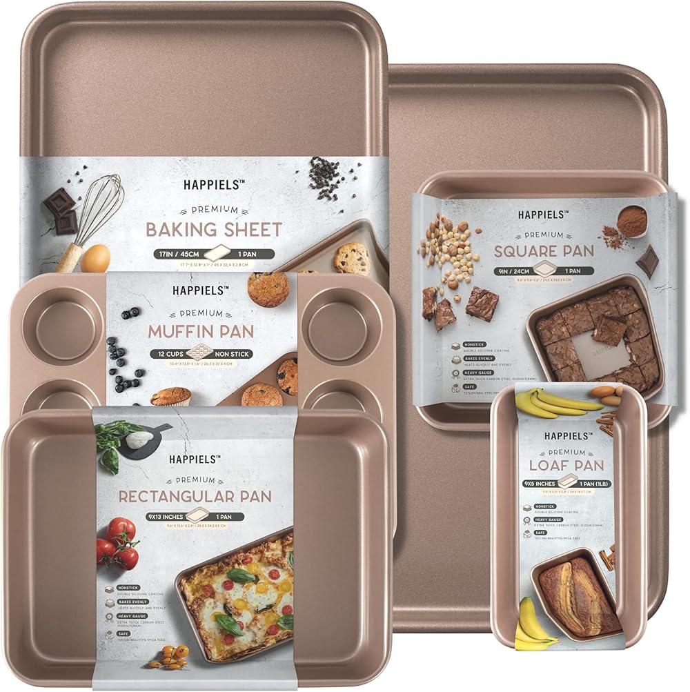 Non-Toxic Nonstick 6-Piece Baking Pans Set | Set of 18-inch Half Baking Sheet 2-Pack & Loaf Pan & 9x13 Baking Pan & 9x9 inches Square Pan & Muffin Pan