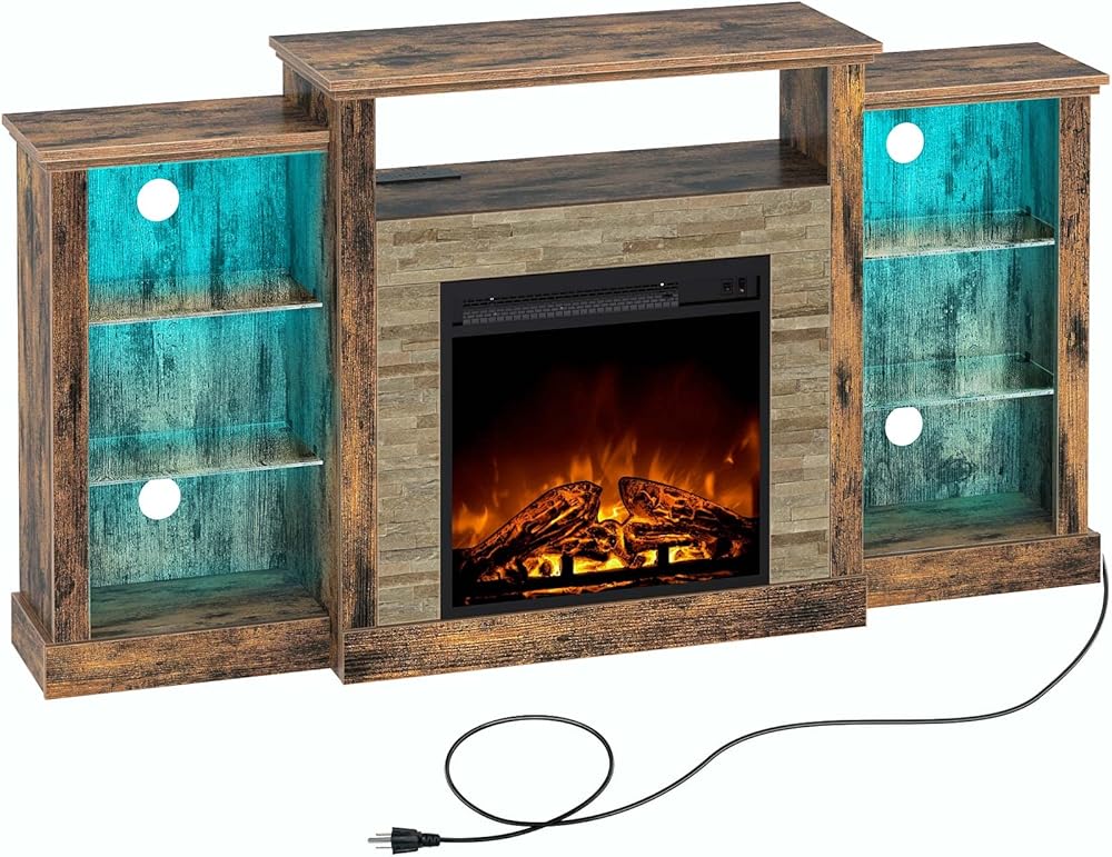 Rolanstar Fireplace TV Stand with Led Lights and Power Outlets, TV Console for TVs up to 65
