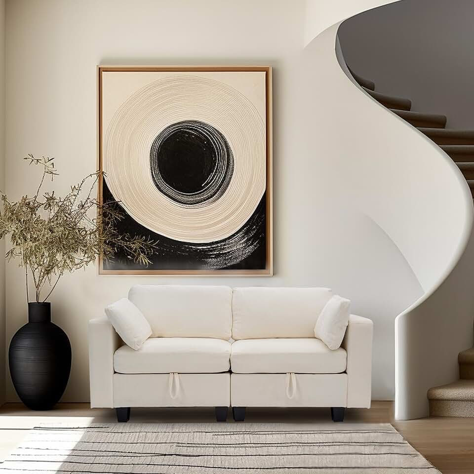 Real Relax Convertible Sectional Sofa Couch, 2 Seat Chenille Modular Sofa with Storage Space and Removable Pillows, Beige