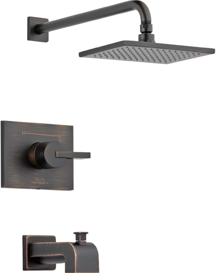 Delta Faucet Vero 14 Series Single-Function Tub and Shower Trim Kit with Single-Spray Touch-Clean Rain Shower Head, Venetian Bronze, 2.0 GPM Water Flow, T14253-RB-WE (Valve Not Included)