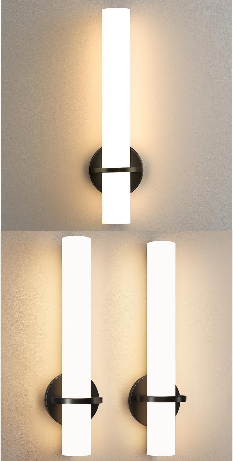 Black Sconces Wall Lighting, LED Dimmable Modern Wall Sconces Set of Two 18W 3000K Bathroom Vanity Light with Acrylic Shade Wall Lights for Bedroom Living Room Hallway Stairway