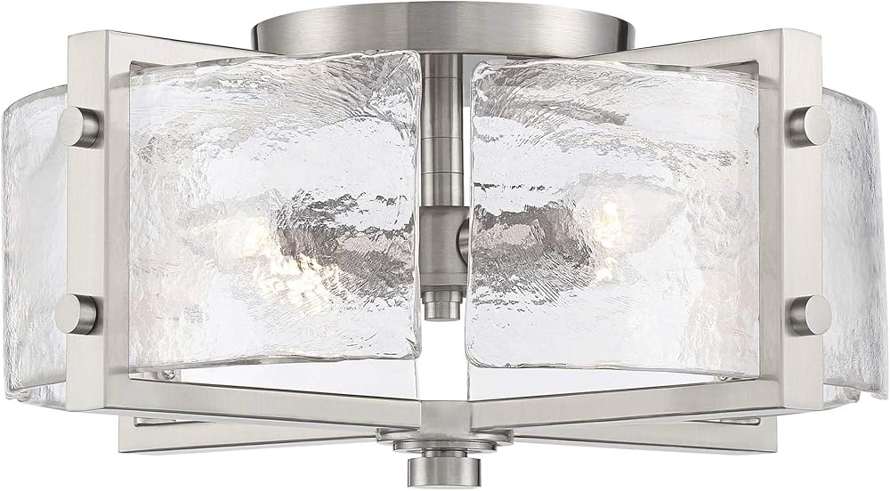 Bofea-Industrial Flush Mount Ceiling Light, Chromium Circular 4-Lights Farmhouse Hallway Light Fixture, Water Ripple Flush Mount Fixture Perfect for Kitchen Island,Dining Room and Hallway.