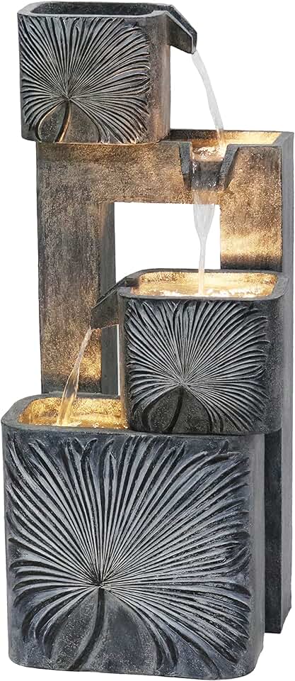 3 Tiers Modern Cascading Water Fountain Outdoor with Warm White LEDs