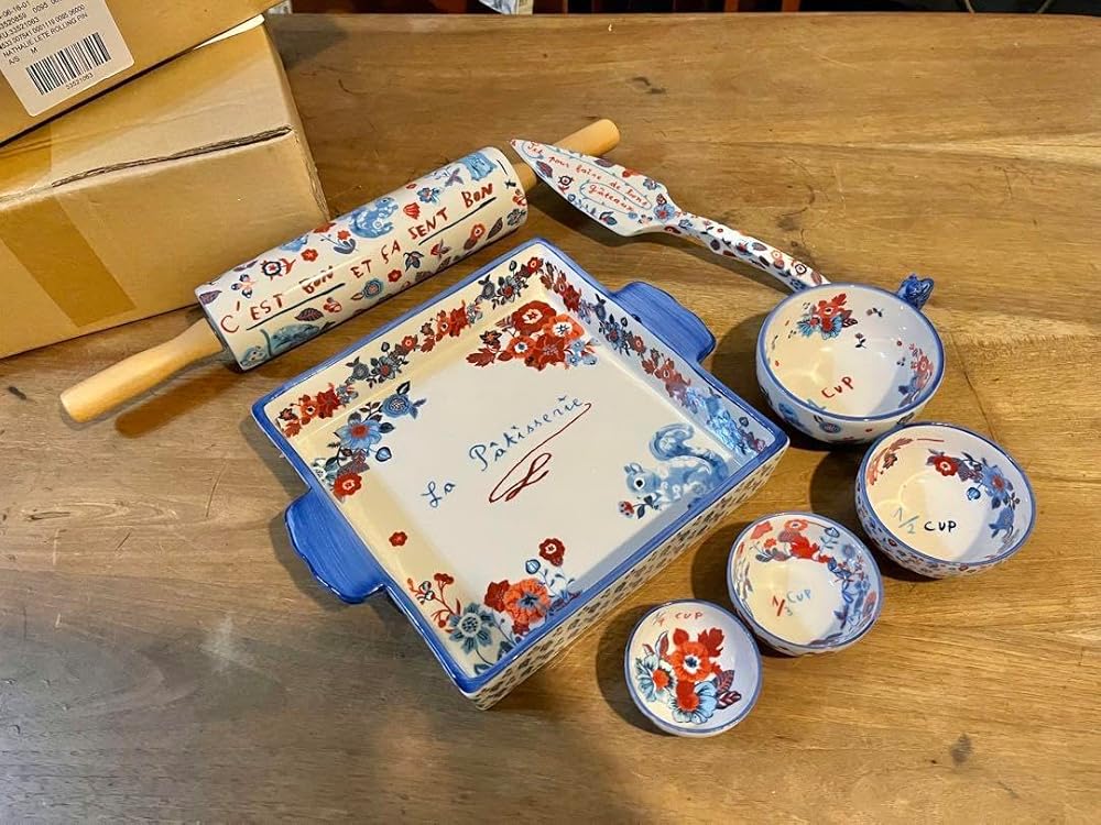 Anthropology Natalie Lette Baking Pan Rolling Pin Cake Server Measuring Cup