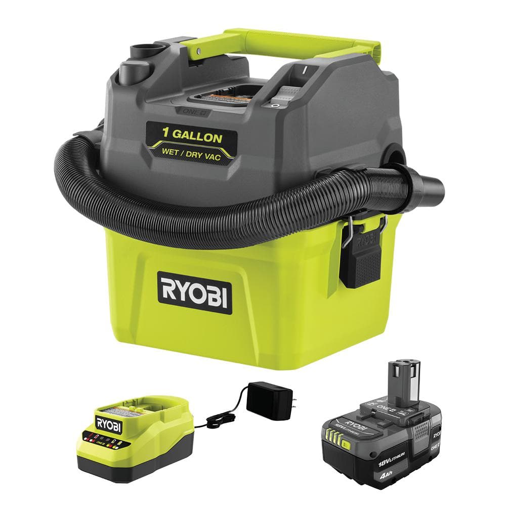 RYOBI PCL733K ONE+ 18V Cordless 1 Gal. Wet/Dry Vacuum Kit with 4.0Ah Battery and Charger