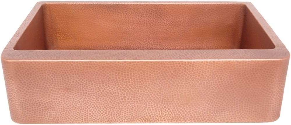 Single Bowl Copper Farmhouse Sink - Hammered Interior Hammere Front - Copper Antique