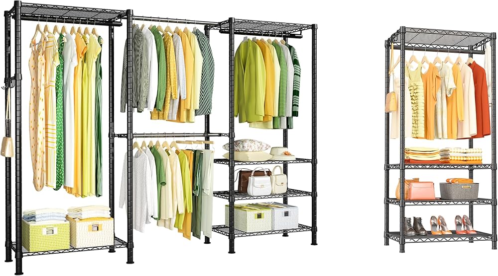 Ulif E1 and H4 Mini Garment Rack Bundle, Metal Clothes Rack and Closet Storage System with Shelves and Expandable Hanger Rods, Closet System Wardrobe for Hanging Clothing