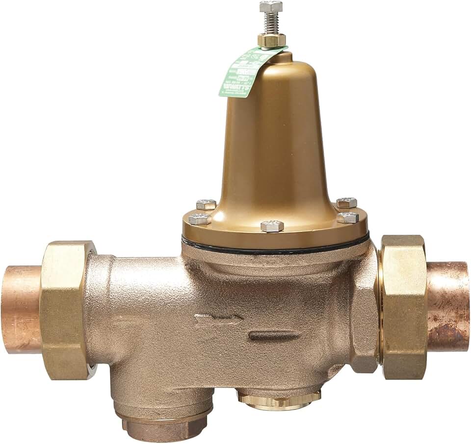 Watts 1-Inch Lead-Free Water Pressure Reducing Valve, Double Union, Solder, Polymer Seat, Adjustable 25-75 PSI