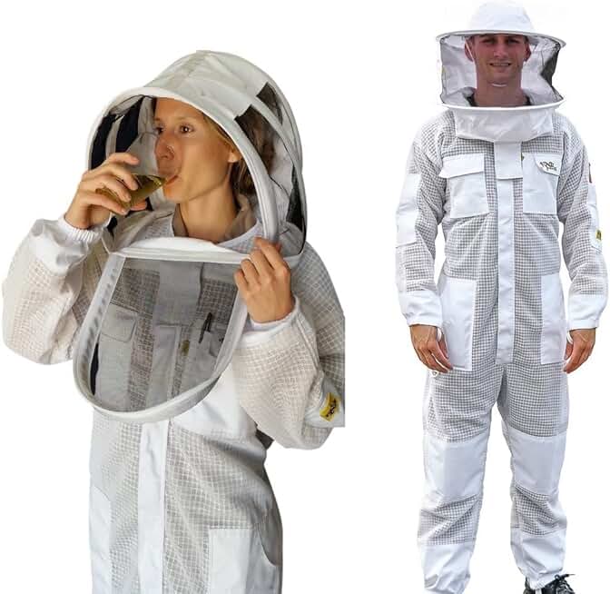 Three Layer Mesh Ventilated Beekeeping Suit, Beekeeper Suit with Fencing & Round Brim Hat, Comfortable, Sting proof Anti Wasp Suit (Stout Size 2XL)