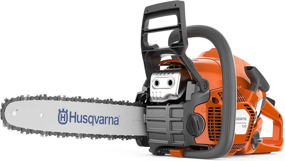 Husqvarna 130 Gas Powered Chainsaw, 38-cc 2-HP, 2-Cycle X-Torq Engine, 16 Inch Chainsaw with Automatic Oiler, For Wood Cutting and Tree Pruning, Orange