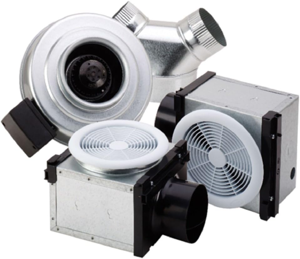 Fantech PB370-2 Series Vent Two Locations - one Fan Width 17, Height 17, Depth 22, USA, Inline Bath Fan Kit, Low Noise (Low Sone), 370 CFM, Remote Mount Fan, Vent Two Locations - one Fan