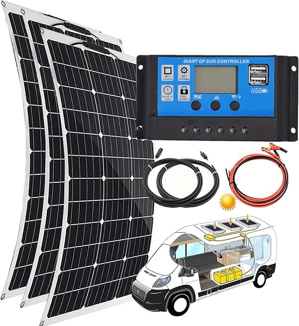 Semi-Flexible Solar Panels(150w/300w/450w/600w), Waterproof Battery Charger 40a, 12v Battery Energy Charging, Easy Installation, for Boat, Car, House, Garden, Shed,450W