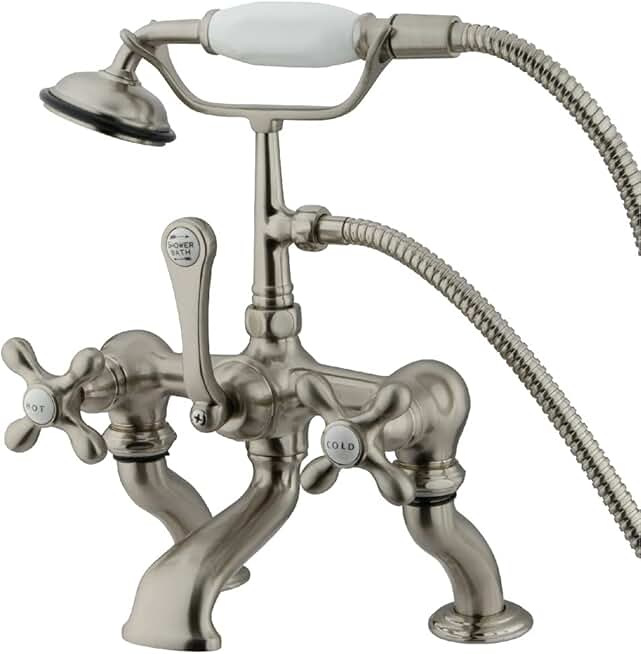 Kingston Brass CC415T8 Vintage Clawfoot Tub Faucet, 3-3/8-Inch Adjustable Spread, Brushed Nickel