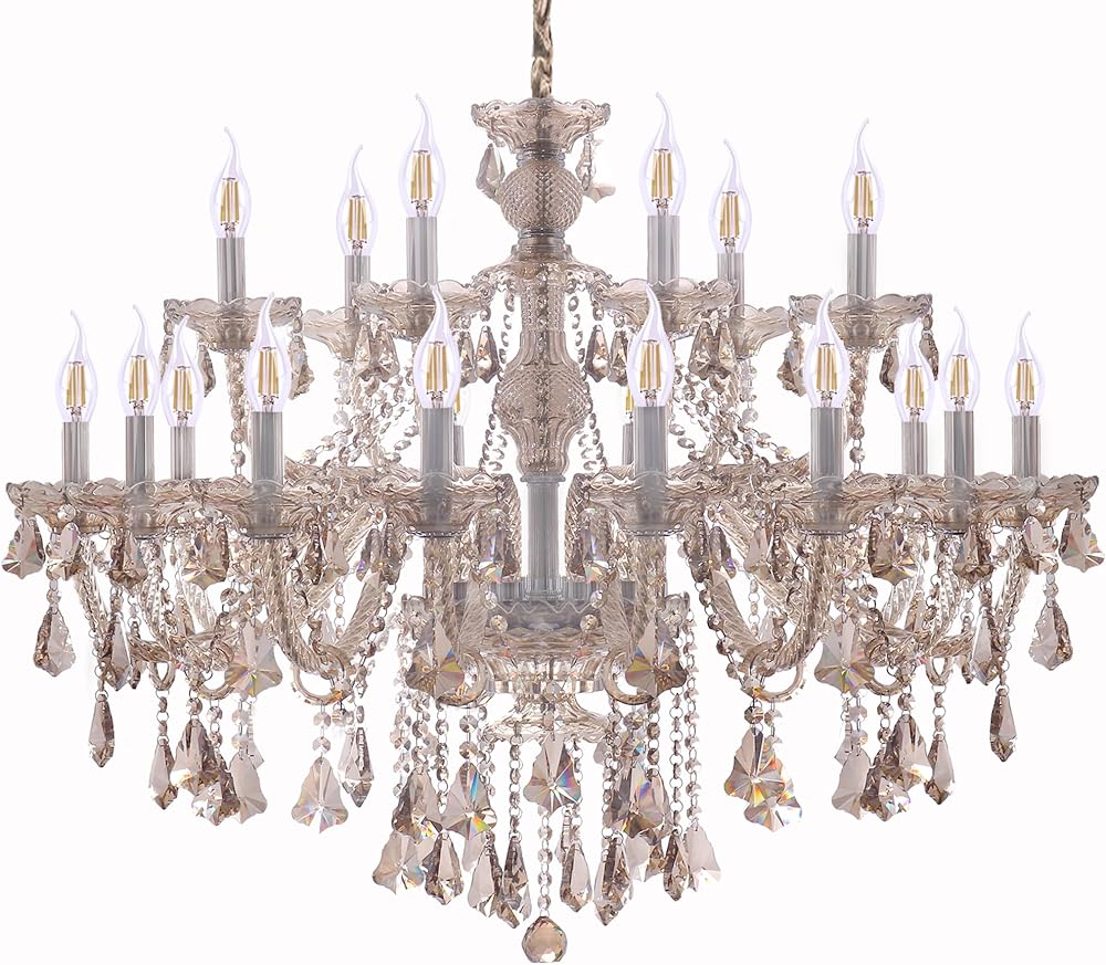Cognac 18 Lights K9 Crystal Chandelier Modern Luxurious Light Candle Pendant Lamp Ceiling Living Room Lighting for Dining Living Room Bedroom Hallway Entry 39x31 Inch Gifts (Cognac Color)