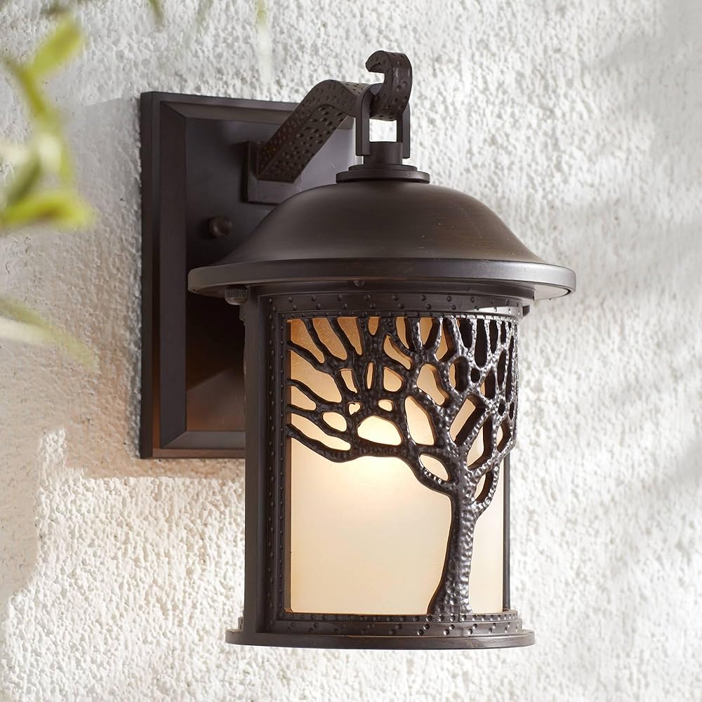 Rustic Mission Outdoor Wall Light Sconce Fixture Bronze Tree Motif 12 1/4