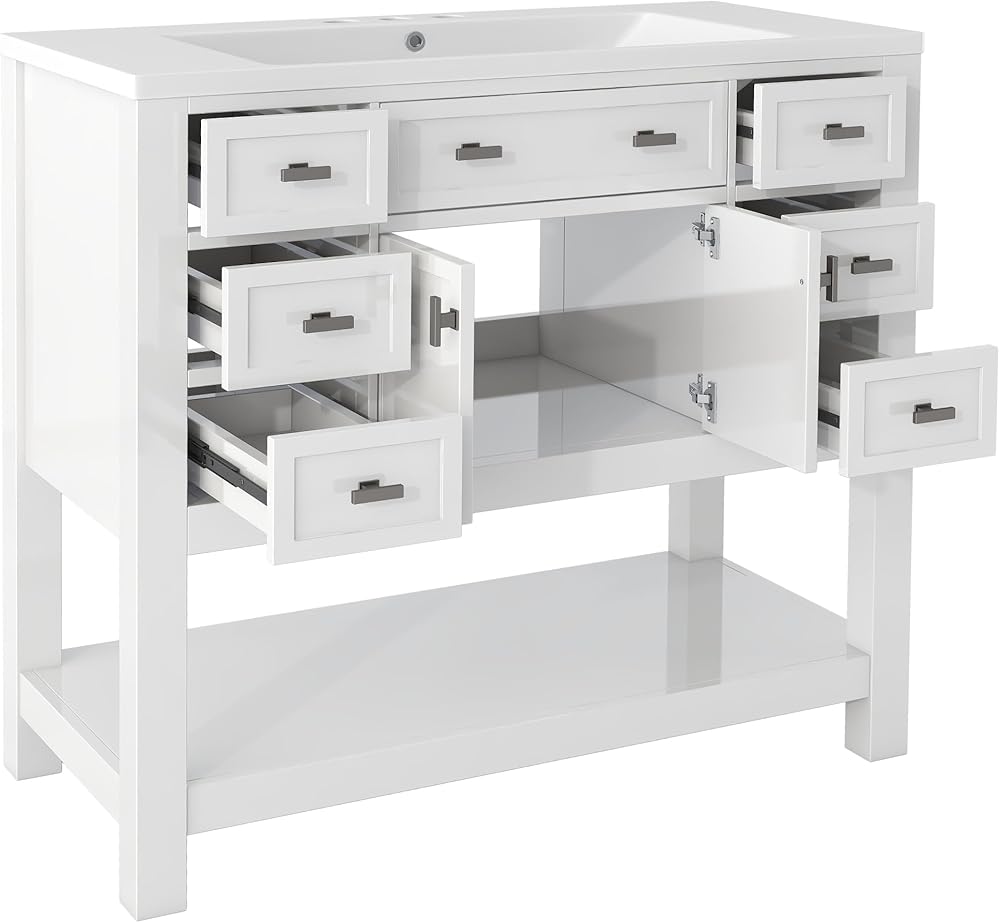 yoptote 36 inch Bathroom Vanity with Sink,Freestanding,Soft Closing Doors and Drawers, C1-White-No Basin