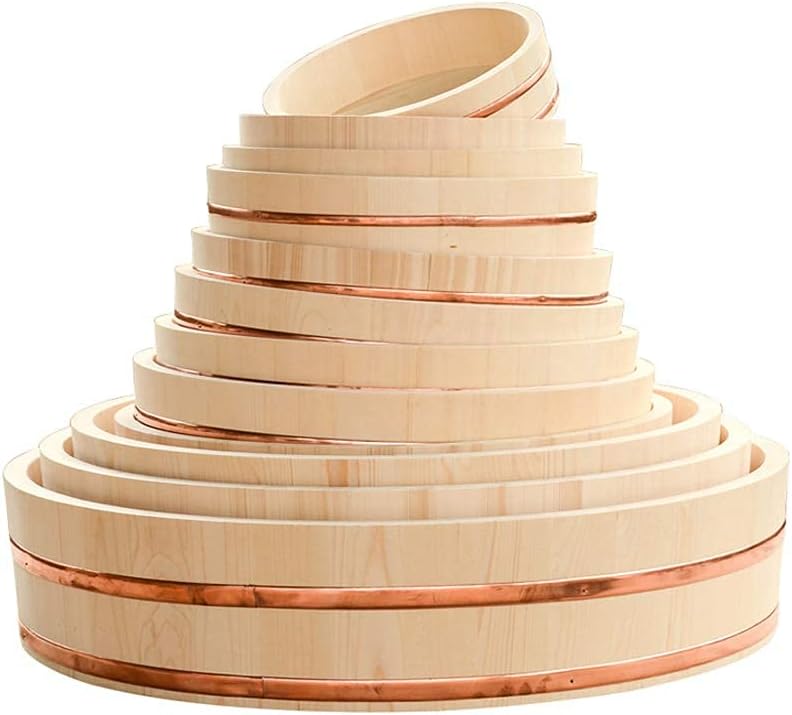 Cuisine Sushi Bucket Sushi Rice Mixing Bowl Tub Japanese Cuisine Wooden Bucket w/Copper Band - 12 Sizes - 1Piece,48x12cm