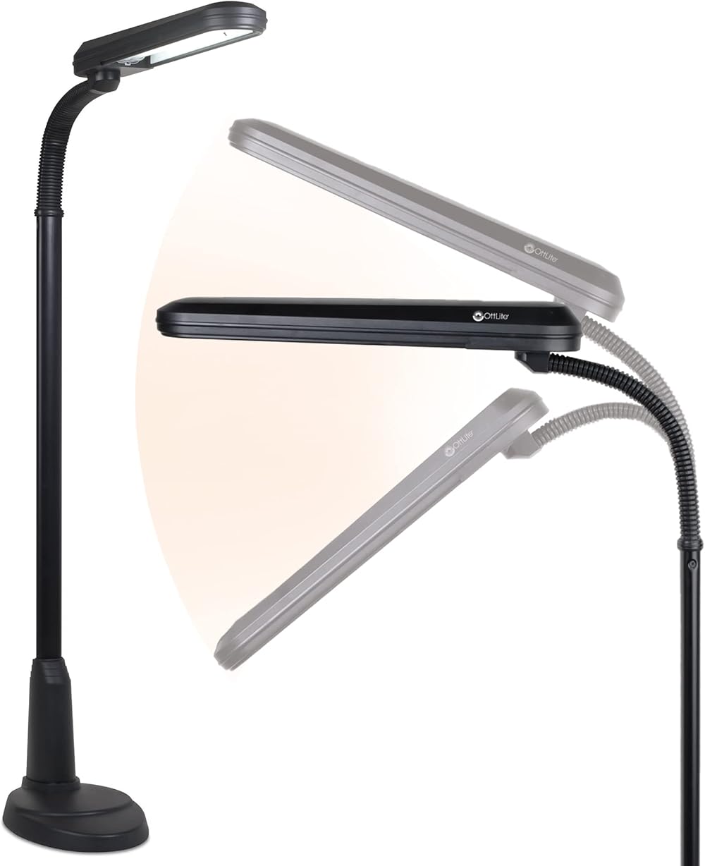OttLite Standing Floor Lamp with Weighted Base & Adjustable Neck - 24w Energy Efficient Light Bulb for Bright Natural Daylight - Modern Home Decor, for Living Room, Reading, Bedroom, Dorm & Office