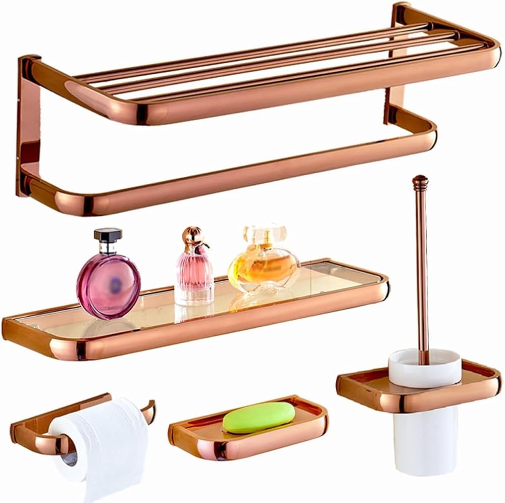 Rose Gold All Copper Towel Rack Set Bathroom