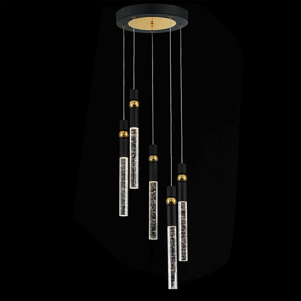 Modern Crystal Pendant Light: 5 Cluster LED Hanging Light Fixtures for Kitchen Island Bathroom - Black Gold