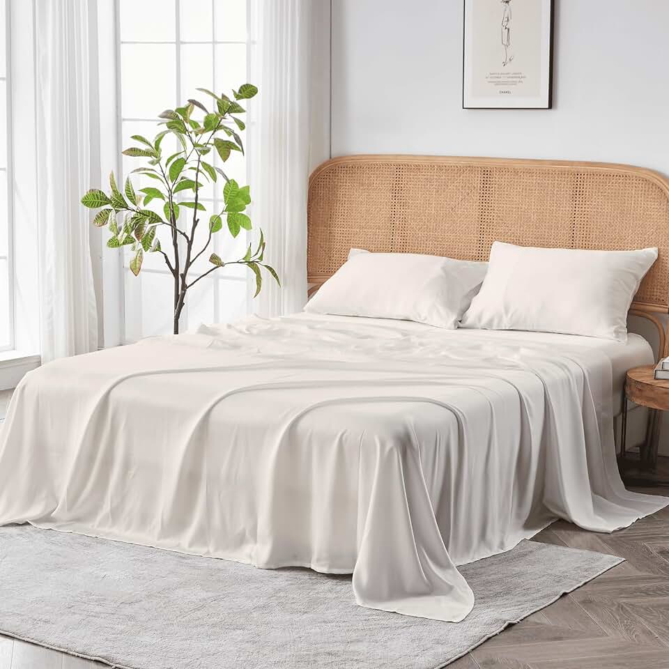 Sijo AiryWeight Tencel Sheet Set, 100% Lyocell Derived from Eucalyptus, Buttery Soft, Architectural Digest 2022 Best Cooling Sheets Winner - 4pc - 2 Pillowcases 1 Fitted 1 Top (Ivory, King)