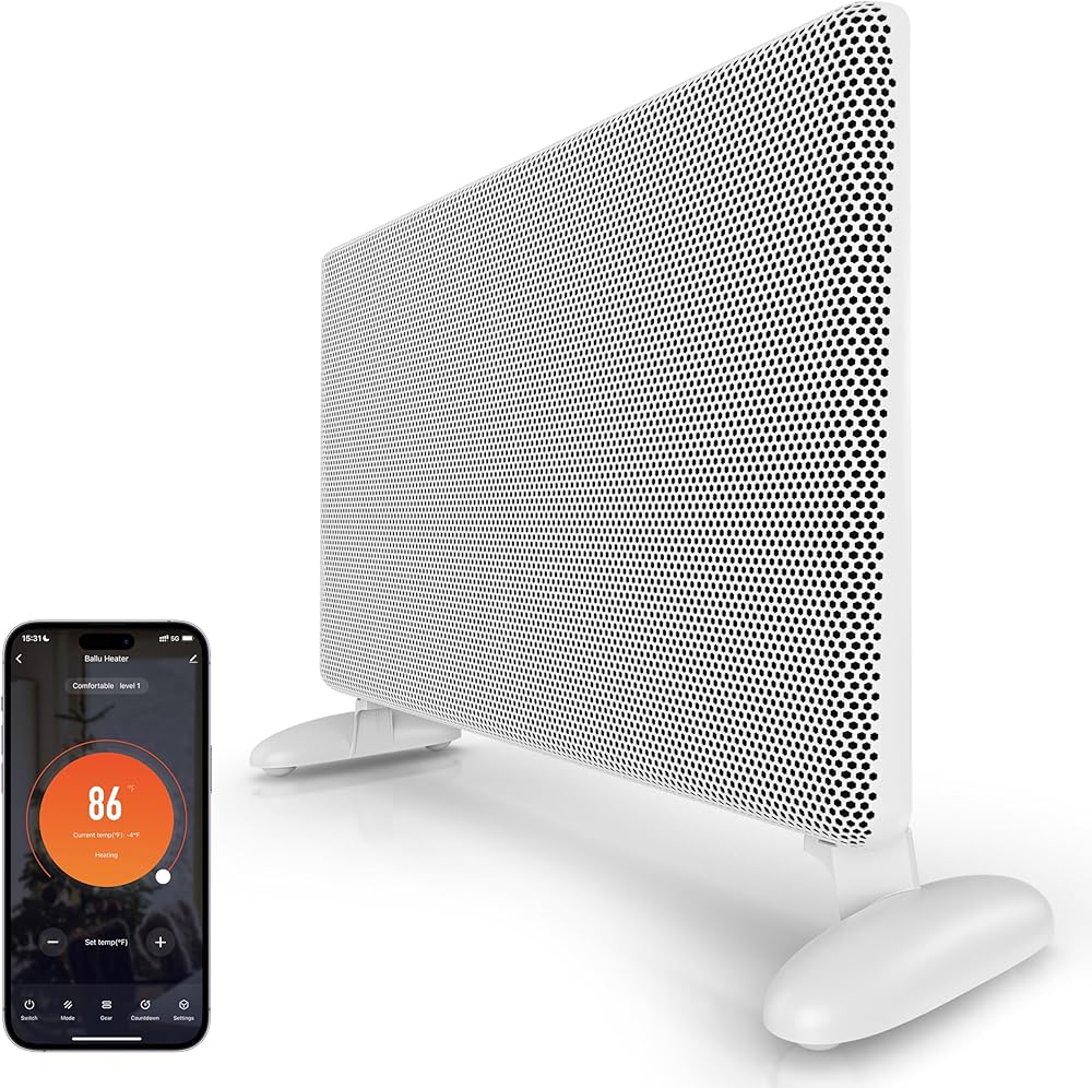 Ballu Mica Infrared Space Heaters for Indoor Use,Wifi APP Control Heater with Ditial Thermostat,24h Timer,Eco mode,Portable Standing,Wall mount,1500W Panel Electric Heaters for Indoor Use Large Room