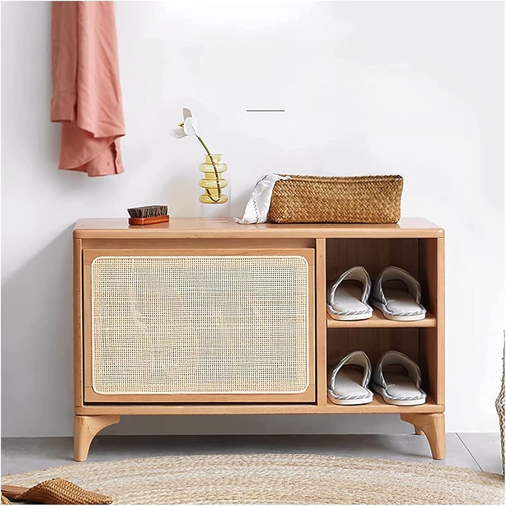 Shoe Storage Bench Entryway Hallway Furniture, Shoe Bench with Rattan Flip Door Design, Shoe Organizer for Entryway with Storage, Perfect for Hallway Living Room Bedroom Corridor