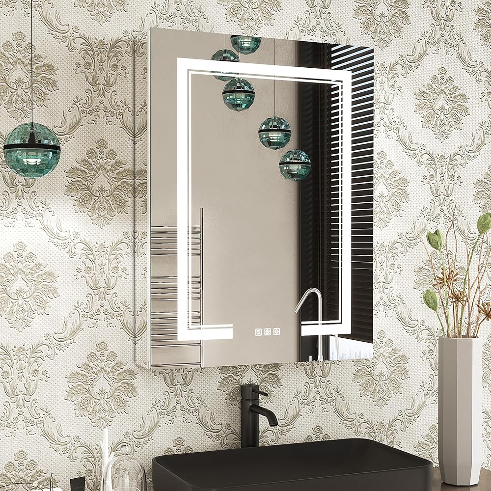 LED Medicine Cabinets for Bathroom 24x32 Inch, Lighted Medicine Cabinet with Storage, Wall Mounted or Recessed Medicine Cabinet with Lights, Defogger,Stepless Dimming, Outlets&USBs, Right Hinge