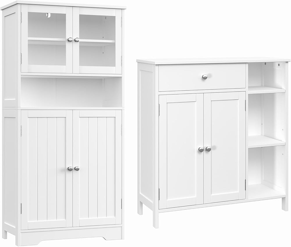Irontar Freestanding Bathroom Cabinet with Open Shelf, Large Pantry Cabinet with Doors, Bathroom Floor Cabinet with Drawer & Adjustable Shelf, Kitchen Cupboard