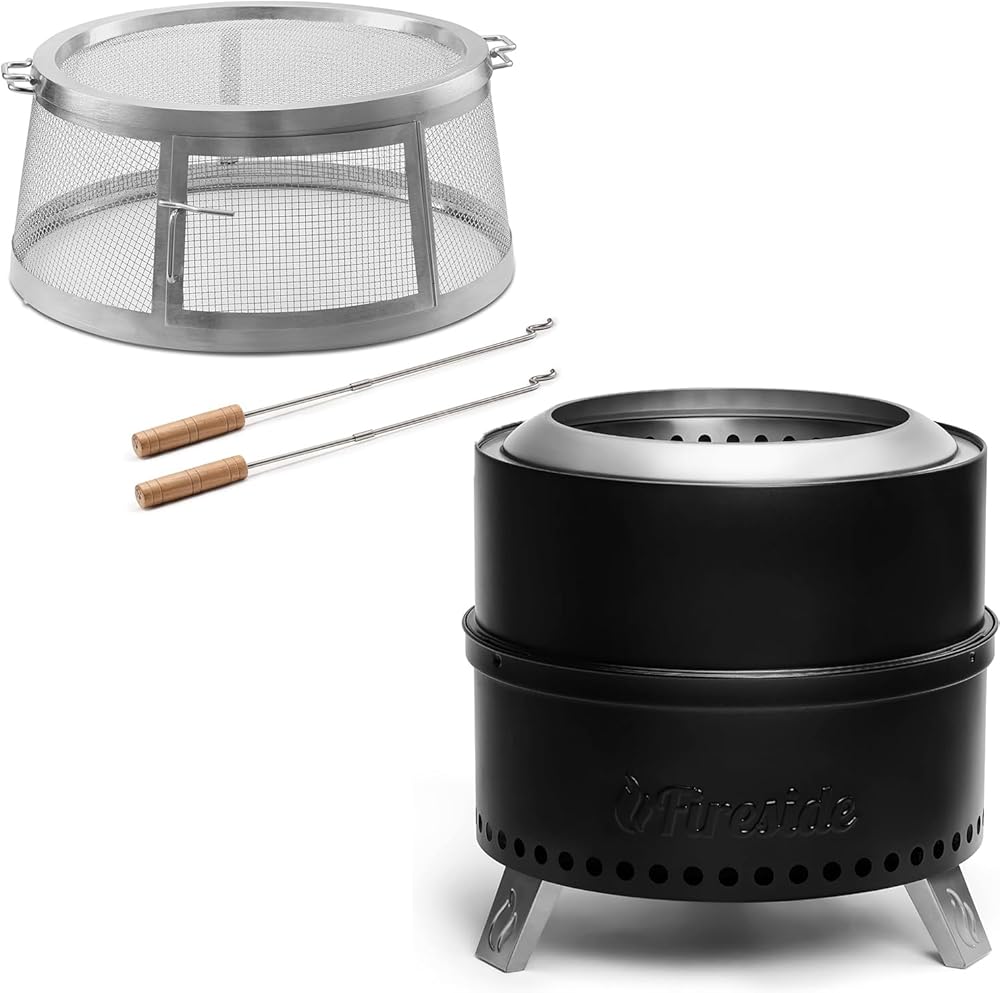 TURBRO Fireside 19 Inch Smokeless Fire Pit for Outdoor Wood Burning with Stainless Steel Shield Screen