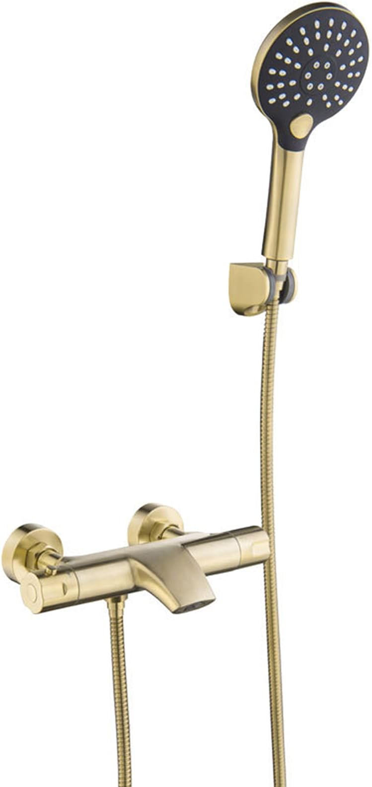 All Copper Bathtub Faucet, Square Wall-Mounted Hot And Cold Water Mixer Tap, Thermostatic Multifunctional Shower Faucet Set, Brushed Golden