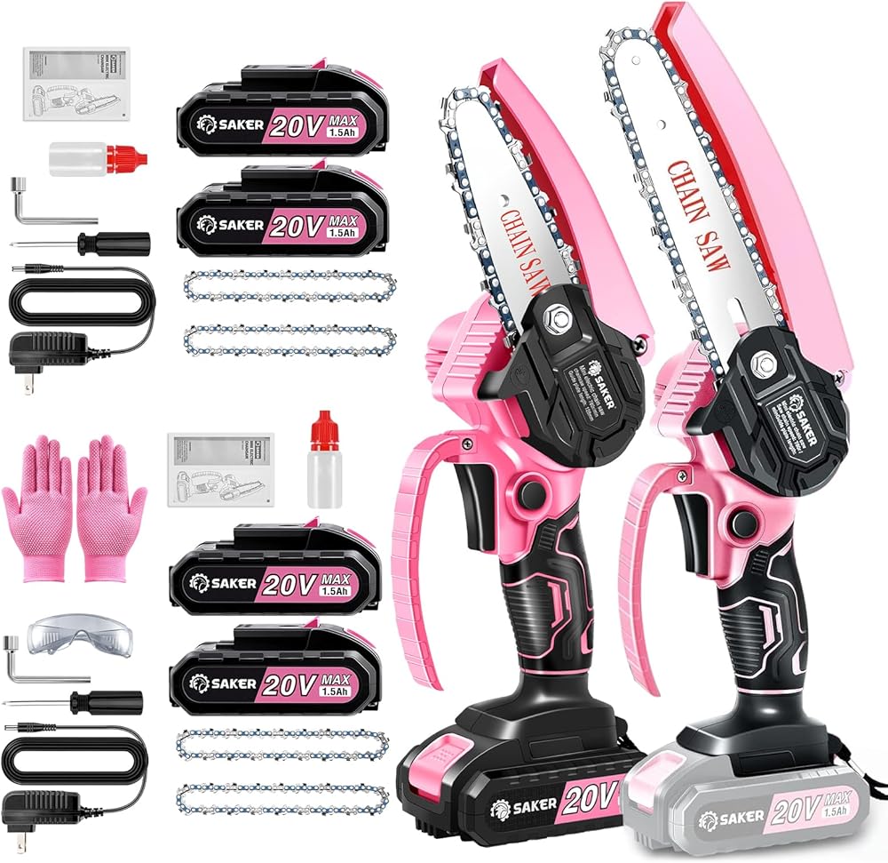 Saker Mini Chainsaw,Portable Electric Pink Mini Chainsaw Cordless and Saker Mini Electric Chainsaw,6 Inch Pink