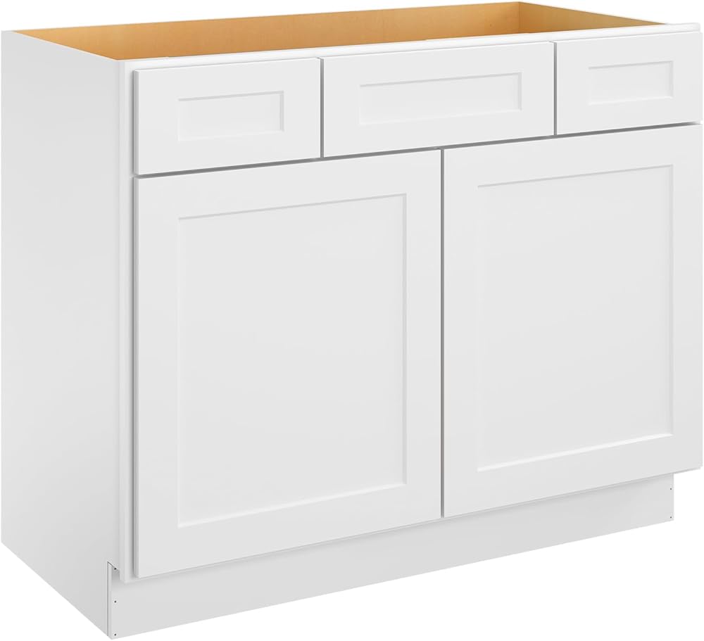 ROOMTEC Bathroom Cabinet, 42'' Free Standing Single Bathroom Vanity with 2 Drawers and 2 Doors,Soft-Close Drawer Slides Morden Bathroom Sink Vanity Storage Cabinet, Shaker White