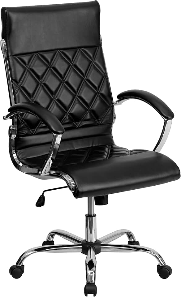 Flash Furniture Merideth High Back Designer Quilted Black LeatherSoft Executive Swivel Office Chair with Chrome Base and Arms