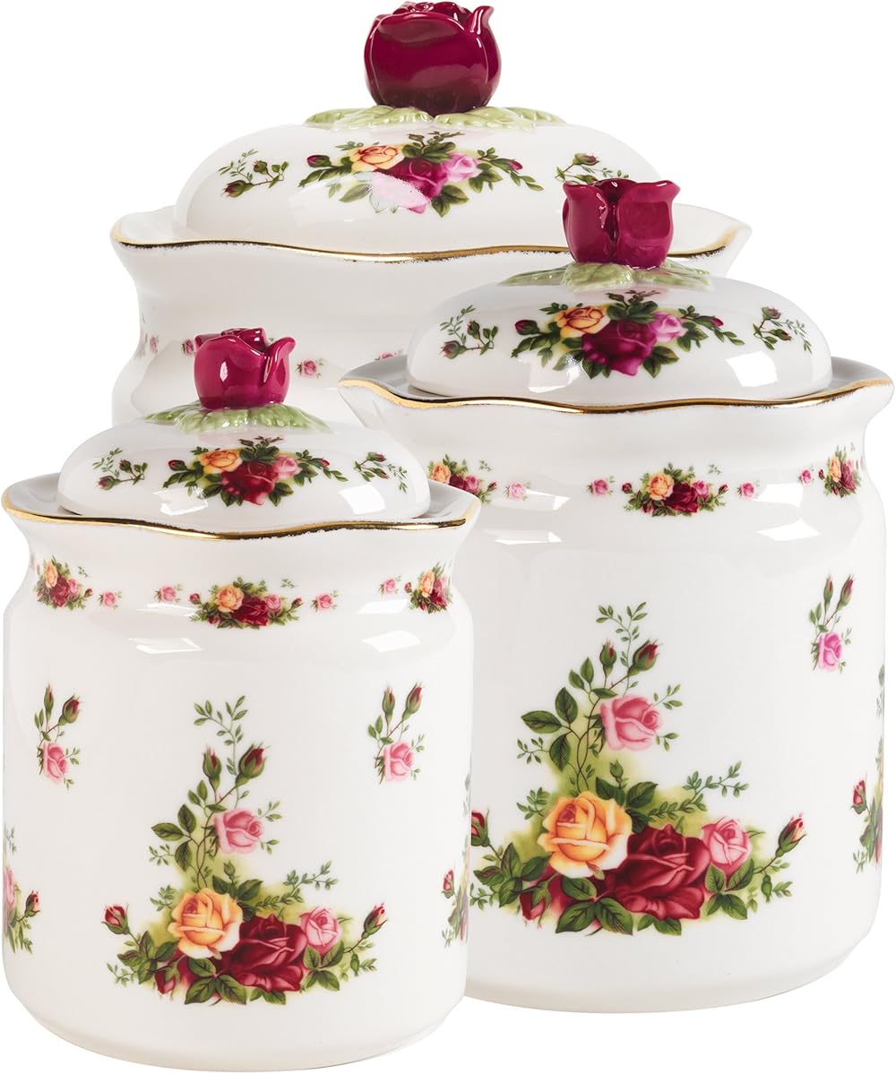 Royal Albert Old Country Roses Canister Set, (24 oz, 39 oz & 56 oz), Multi