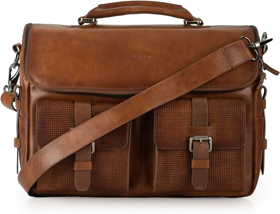 VELEZ Tan Full Grain Leather Messenger Bag for Men - 15